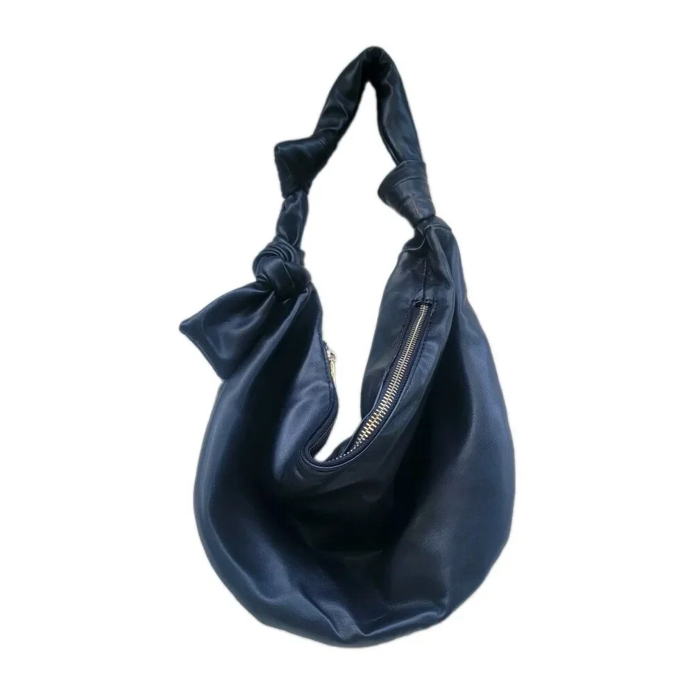 Faux leather slouchy hobo bag Small black knot handle